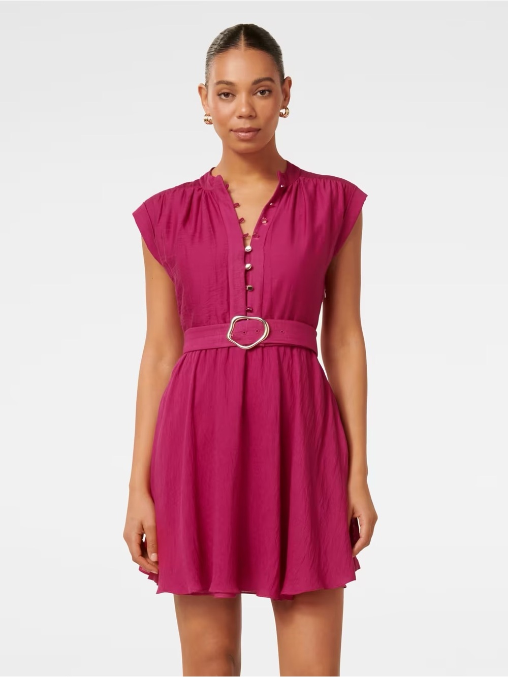 Forever New Magenta Cap-Sleeve Belted Mini Dress
